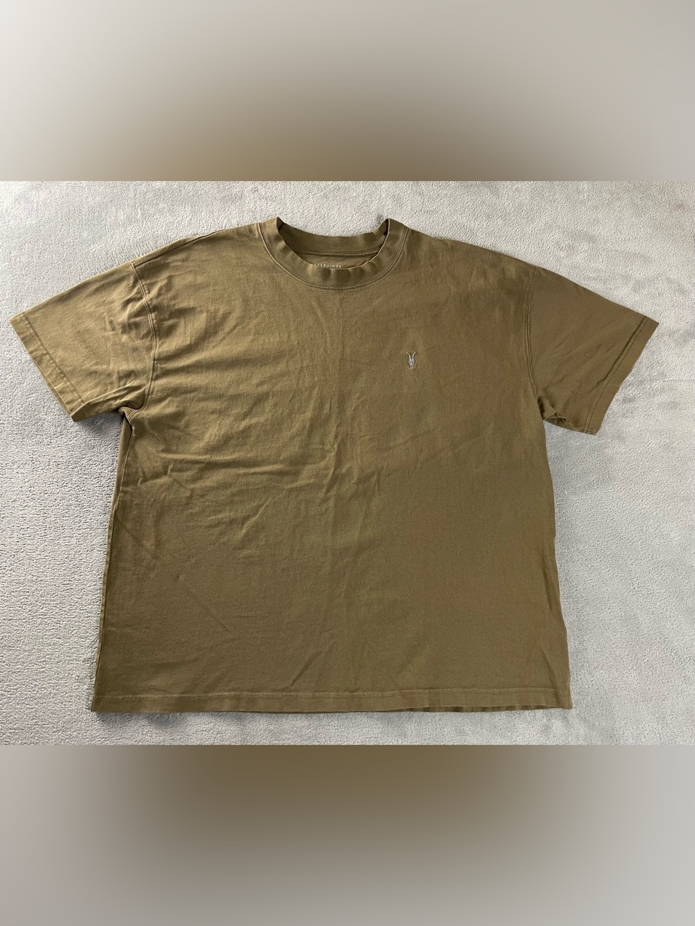 All Saints Mens XL Brown Shade T Shirt Embroidered Logo Short Sleeve AllSaints
